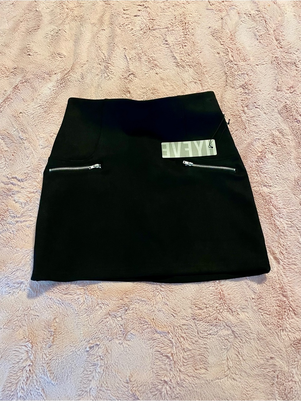 NWT HYFVE Black Faux Suede Mini Skirt Zip Pocket Detail Size Small